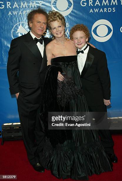 Art Garfunkel, wife Kim Cermank and son Paul arrive at the 45th Annual Grammy Awards at Madison Square Garden on February 23, 2003 in New York City.