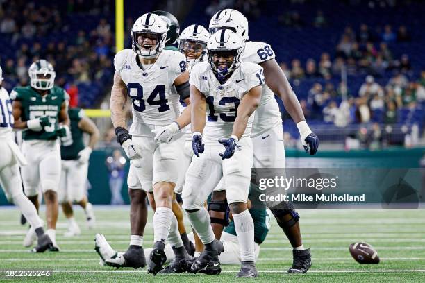 Kaytron Allen of the Penn State Nittany Lions reacts after running for a first down in the fourth quarter of a game against the Michigan State...