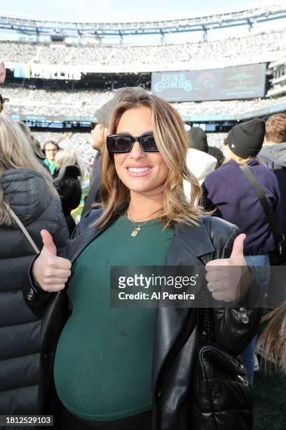 Jessie James Decker attends the Miami Dolphins vs the New York Jets "Black Friday" game at MetLife Stadium on November 24, 2023 in East Rutherford,...