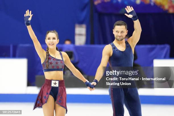 Lilah Fear and Lewis Gibson of Great Britain reacts after competing in the Ice Dance Free Dance during the ISU Grand Prix of Figure Skating - NHK...