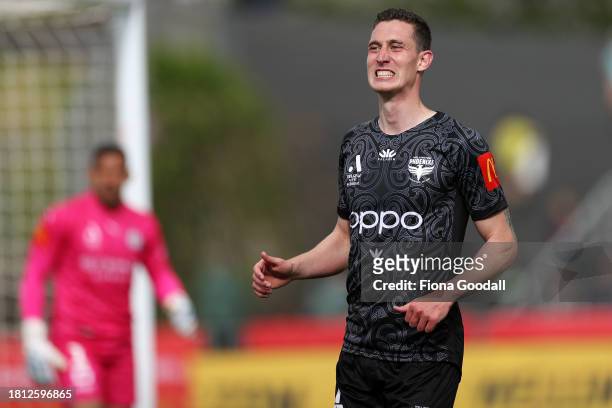 Bozhidar Kraev of Wellington takes a shot at goal during the A-League Men round five match between Wellington Phoenix and Melbourne City at Go Media...