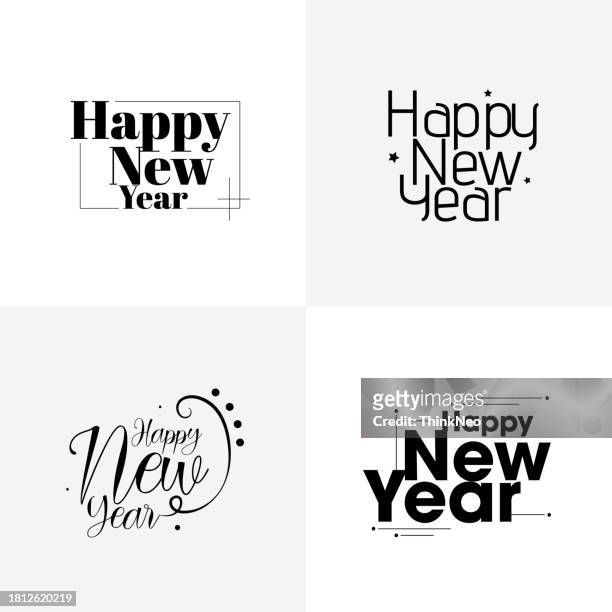 stockillustraties, clipart, cartoons en iconen met happy new year. lettering text for happy new year set - vintage type poster