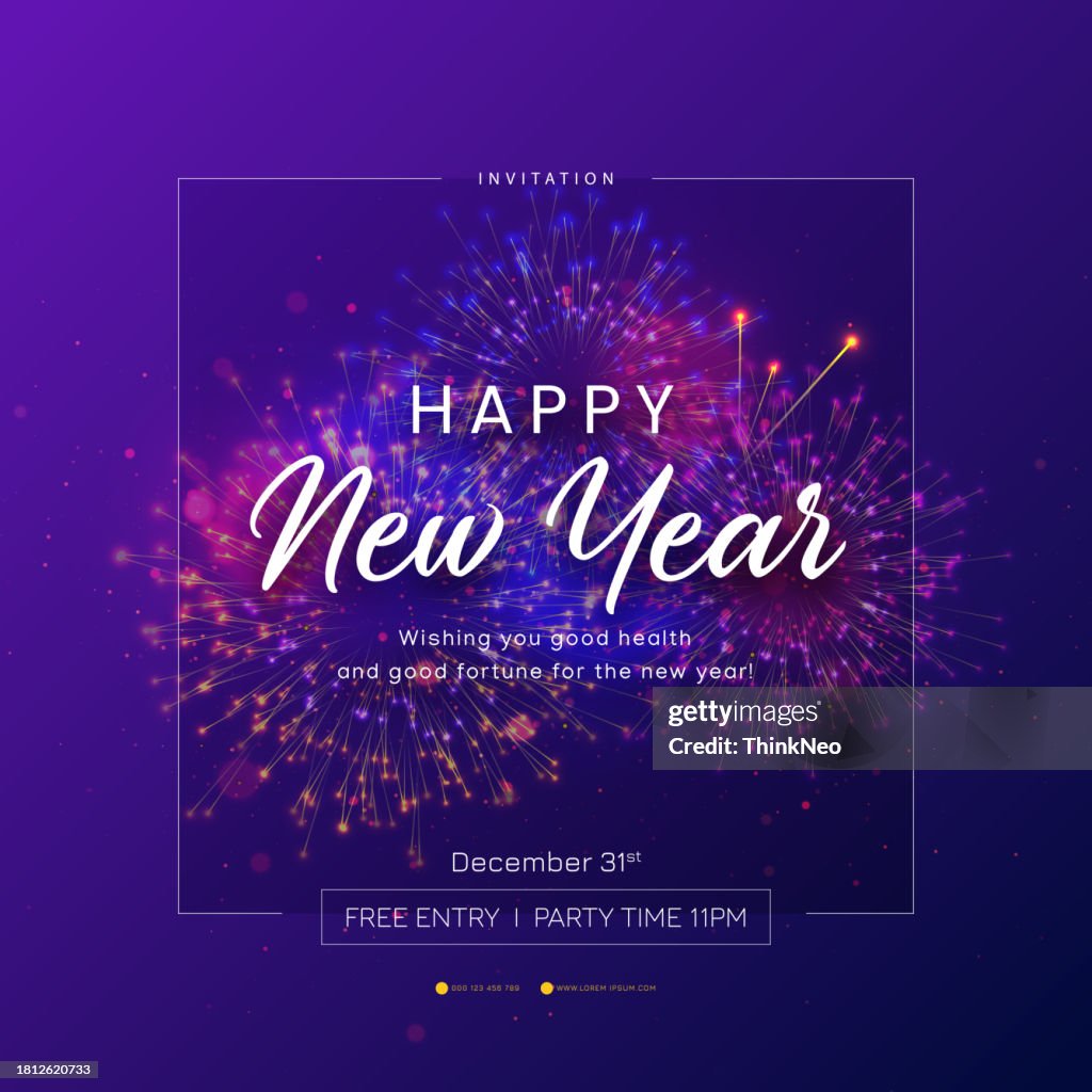 Bonne Année. Texte de lettrage avec feux d’artifice
