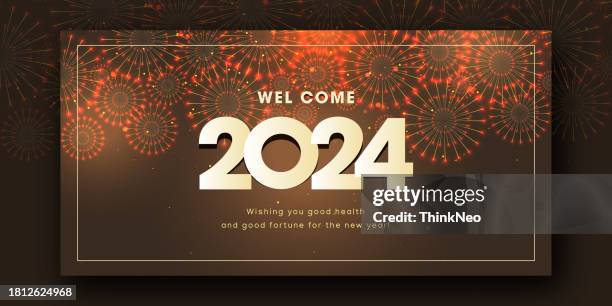 happy new year 2024 greeting card design. - saluting stock illustrations