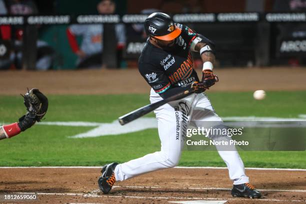 Jaylin Davis of Naranjeros bats in the second inning during a game between Naranjeros de Hermosillo and Aguilas de Mexicali as part of Mexican...