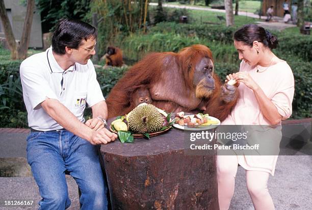 Michael Roll, "Orang Utan", Katharina Jacob, , PRO 7 - Serie "Glückliche Reise", Folge 3, "Singapur/ Borneo", , Singapur/ Asien, Zoo, Affe,...