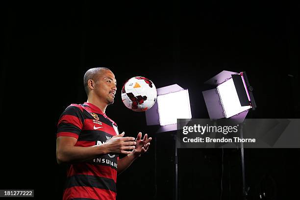 Shinji Ono of the Wanderers is seen backstage during a 2013/14 Western Sydney Wanderers A-League filming session at Fox Sports Studios on September...