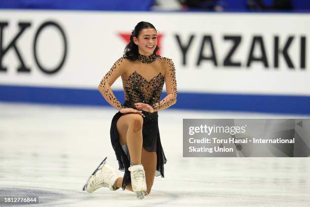 Ava Marie Ziegler of the United States reacts after competing in the Women's Free Skating during the ISU Grand Prix of Figure Skating - NHK Trophy at...