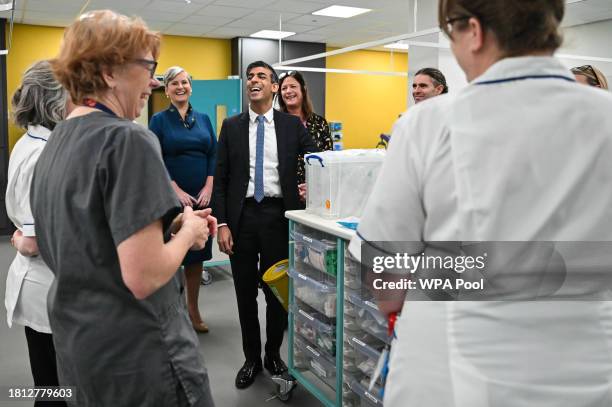 Prime Minister Rishi Sunak meets with teachers and trainee nurses during a visit to a medical training centre at the University of Surrey on November...