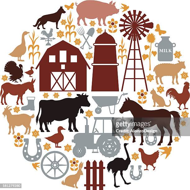 farm icons composition - barn stock illustrations