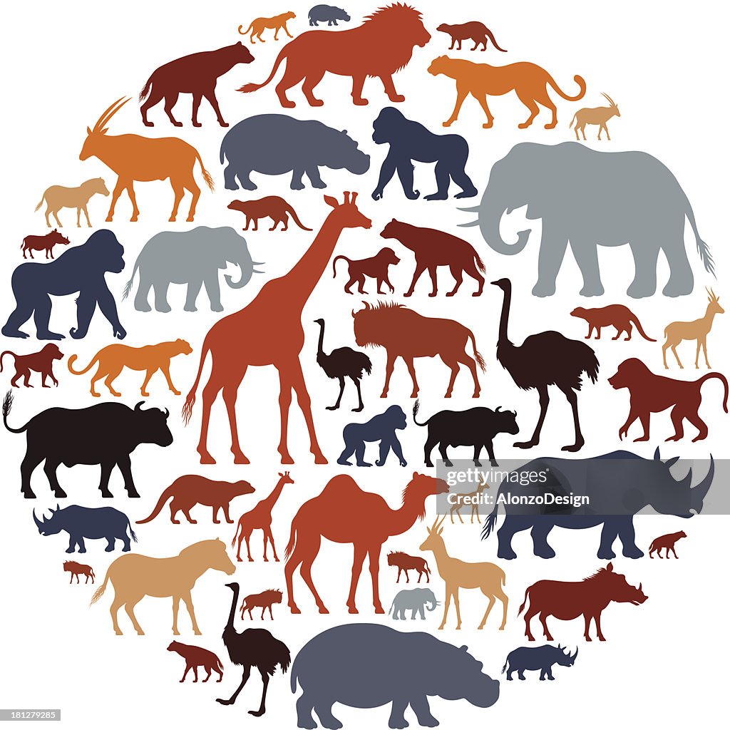 Afrikanische Tiere Symbol Komposition
