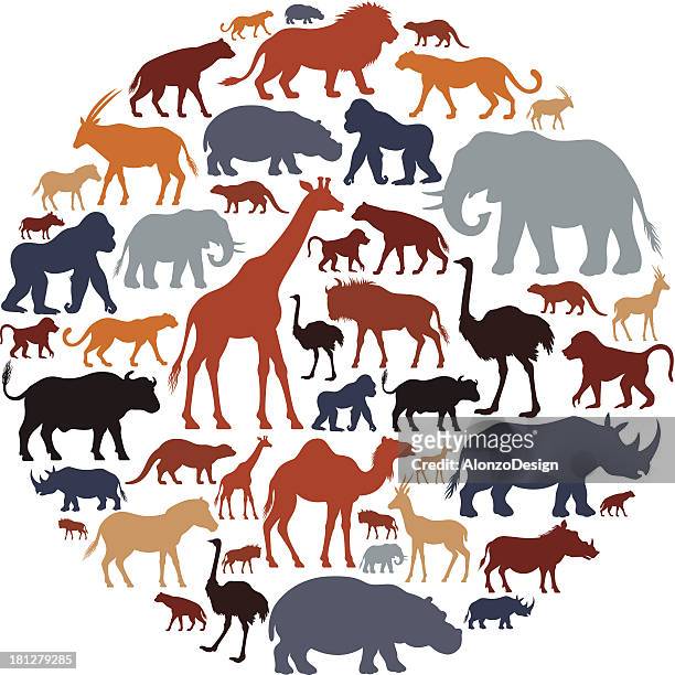 stockillustraties, clipart, cartoons en iconen met african animals icon composition - zebrahyena