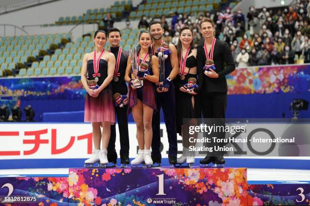 Silver medalists Charlene Guignard and Marco Fabbri of Italy, gold medalists Lilah Fear and Lewis Gibson of Great Britain and bronze medalist Allison...