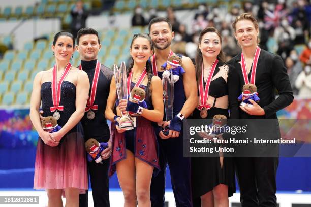 Silver medalists Charlene Guignard and Marco Fabbri of Italy, gold medalists Lilah Fear and Lewis Gibson of Great Britain and bronze medalist Allison...