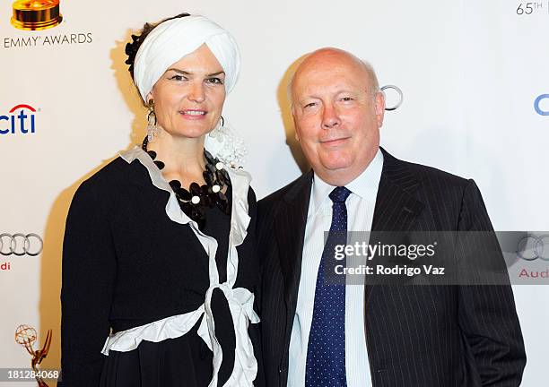 Writer Julian Fellowes and wife Emma Joy Kitchener arrive at the 65th Primetime Emmy Awards Writer Nominees at Academy of Television Arts & Sciences...