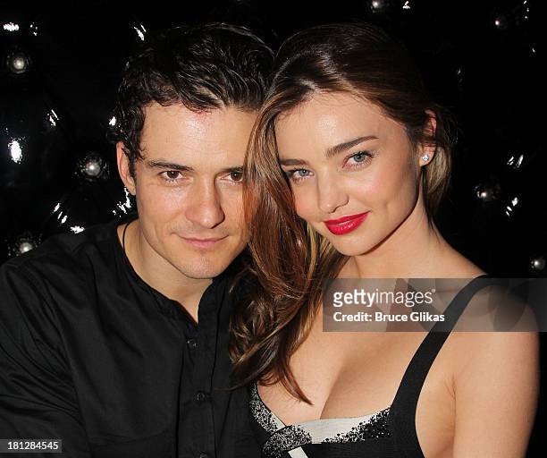 Orlando Bloom and wife Miranda Kerr attend the after party for the Broadway opening night of "Shakespeare's Romeo And Juliet" at The Edison Ballroom...