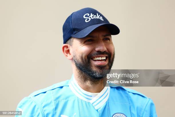 Footballer Sergio Aguero walks in the Paddock prior to qualifying ahead of the F1 Grand Prix of Abu Dhabi at Yas Marina Circuit on November 25, 2023...