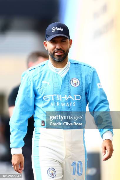 Footballer Sergio Aguero walks in the Paddock prior to qualifying ahead of the F1 Grand Prix of Abu Dhabi at Yas Marina Circuit on November 25, 2023...