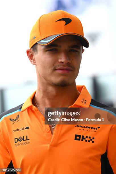 Lando Norris of Great Britain and McLaren walks in the Paddock prior to final practice ahead of the F1 Grand Prix of Abu Dhabi at Yas Marina Circuit...