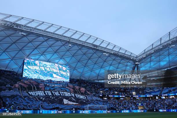 Sydney FC fans unveil a TFI prior to the A-League Men round five match between Sydney FC and Western Sydney Wanderers at Allianz Stadium, on November...