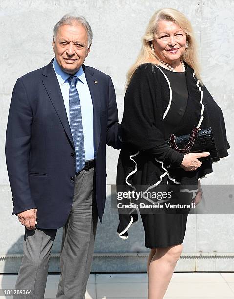 Zubin Mehta and Nancy Mehta attend the Emporio Armani show as a part of Milan Fashion Week Womenswear Spring/Summer 2014 on September 20, 2013 in...