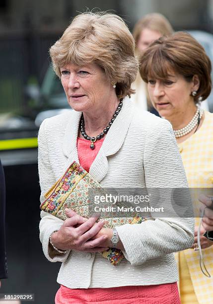 Lady Sarah McCorquodale attends the wedding of Alexander Fellowes and Alexandra Finlay at St Mary's Undercroft on September 20, 2013 in London,...