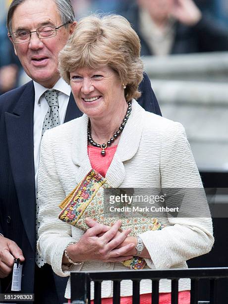 Lady Sarah McCorquodale attends the wedding of Alexander Fellowes and Alexandra Finlay at St Mary's Undercroft on September 20, 2013 in London,...