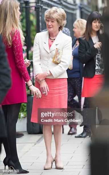 Lady Sarah McCorquodale attends the wedding reception of Alexander Fellowes and Alexandra Finlay at Claridges Hotel on September 20, 2013 in London,...