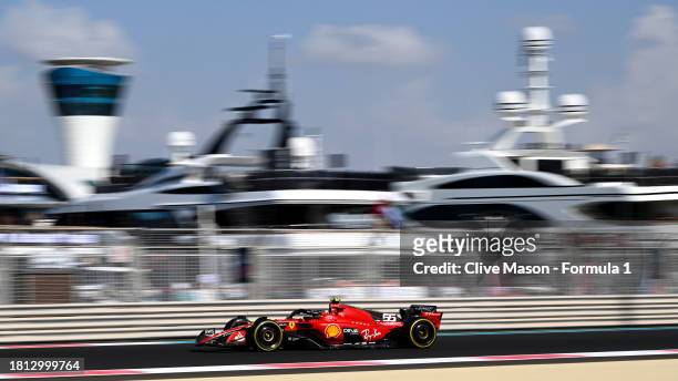 Carlos Sainz of Spain driving the Ferrari SF-23 on track during final practice ahead of the F1 Grand Prix of Abu Dhabi at Yas Marina Circuit on...