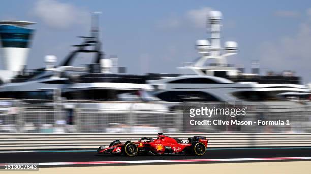 Charles Leclerc of Monaco driving the Ferrari SF-23 on track during final practice ahead of the F1 Grand Prix of Abu Dhabi at Yas Marina Circuit on...