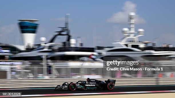 George Russell of Great Britain driving the Mercedes AMG Petronas F1 Team W14 on track during final practice ahead of the F1 Grand Prix of Abu Dhabi...