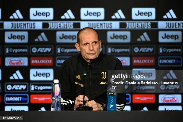 Juventus head coach Massimiliano Allegri during a press conference at Allianz Stadium on November 30, 2023 in Turin, Italy.