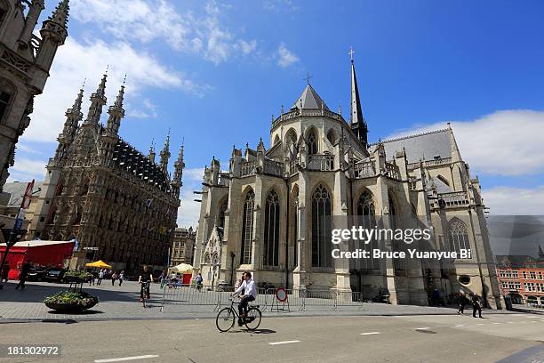 town hall and st. peter's church - lovaina fotografías e imágenes de stock