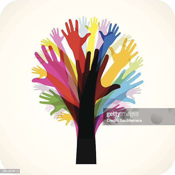 baum aus hände - teamwork hände stock-grafiken, -clipart, -cartoons und -symbole