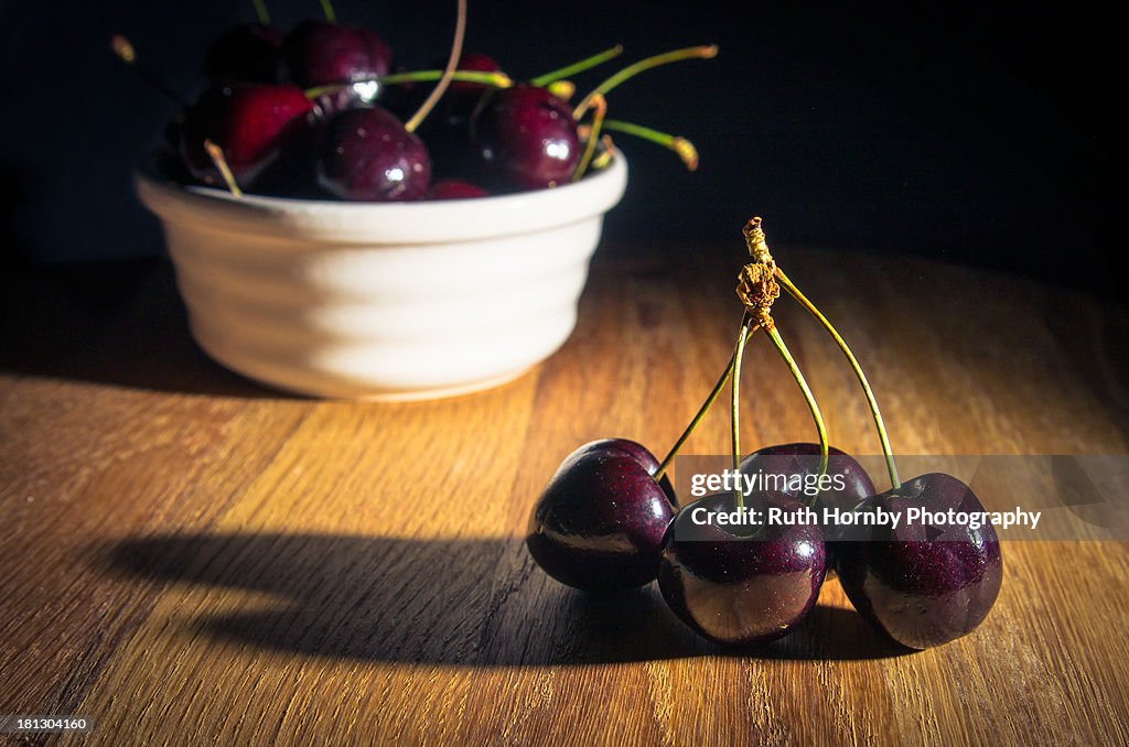 Cherries and White Bowl