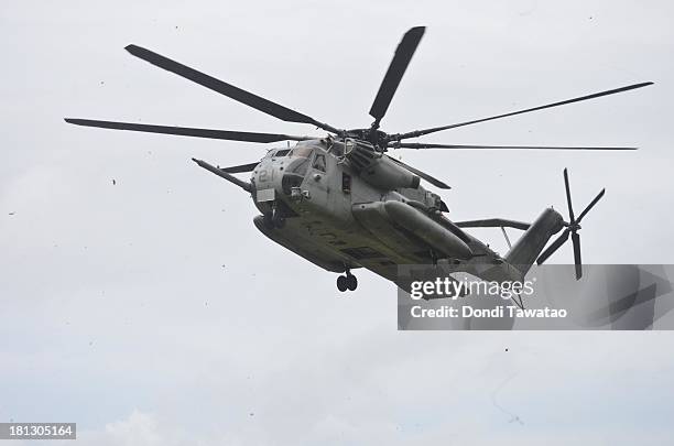 Super Stallion helicopter manuevers in position during training exercise with Philippine Marines September 20, 2013 in Cavite province, Philippines....