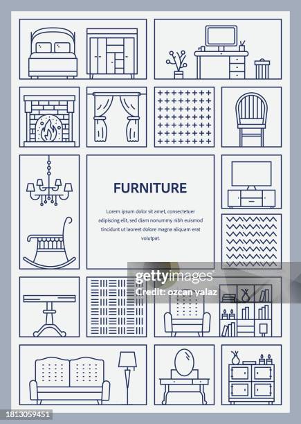 furniture related vector banner design concept. global multi-sphere ready-to-use template. web banner, website header, magazine, mobile application etc. modern design. - blinds stock illustrations