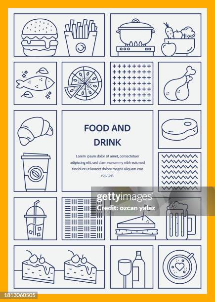 food and drink related vector banner design concept. global multi-sphere ready-to-use template. web banner, website header, magazine, mobile application etc. modern design. - steakhouse stock illustrations