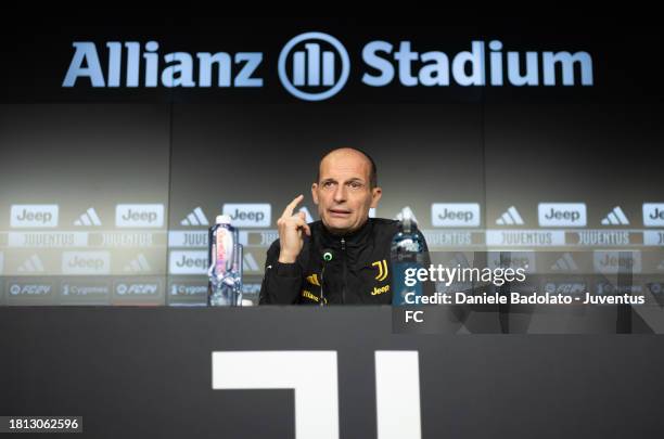 Juventus head coach Massimiliano Allegri during a press conference at Allianz Stadium on November 30, 2023 in Turin, Italy.