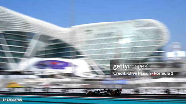 Lewis Hamilton of Great Britain driving the Mercedes AMG Petronas F1 Team W14 on track during final practice ahead of the F1 Grand Prix of Abu Dhabi...