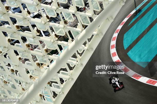 Nico Hulkenberg of Germany driving the Haas F1 VF-23 Ferrari on track during final practice ahead of the F1 Grand Prix of Abu Dhabi at Yas Marina...