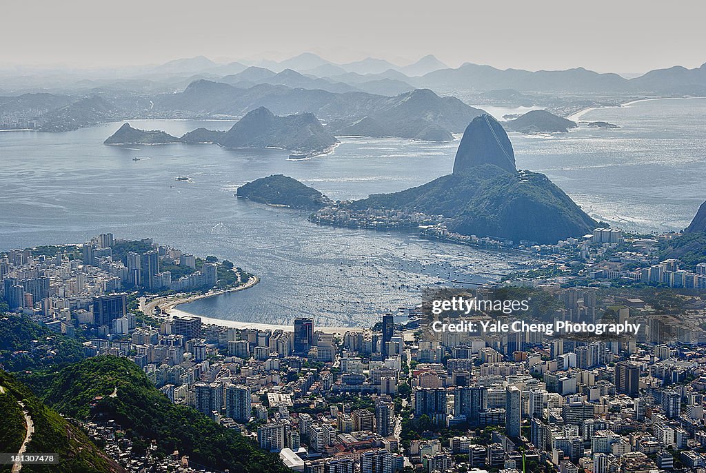 Aerial view of sugar loaf mountain and beach