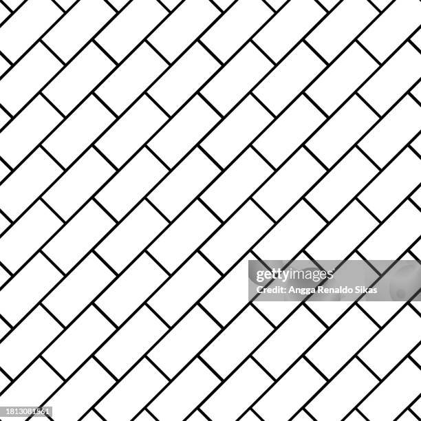 white diagonal brick herringbone pattern with black outline. - herringbone brick stock illustrations