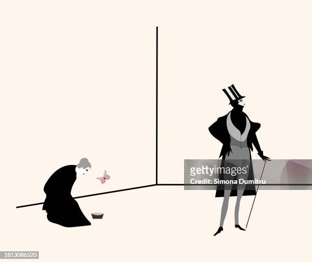 conceptual illustration of an aristocrat and a beggar - aristocrat stock pictures, royalty-free photos & images