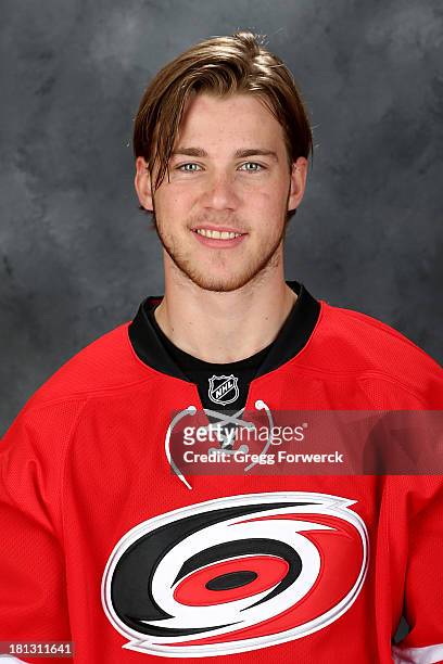 Elias Lindholm of the Carolina Hurricanes poses for his official NHL headshot at Carolina Family Practice and Sports Medicine on September 11, 2013...
