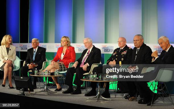 Amy Gutmann, Eli Broad, Mary Fallin, James B. Hunt Jr., Major General Gregg F. Martin, General Colin Powell and P. Roy Vagelos speak at the TIME...