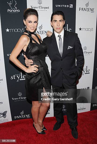 Actress Jacqeuline Bracamontes and Nicolas Felizola attend the 2013 Vanidades Icons Of Style Awards at Mandarin Oriental Hotel on September 19, 2013...