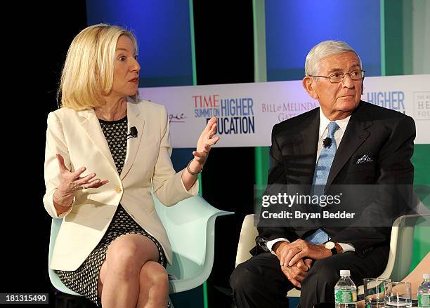 President of the University of Pennsylvania Amy Gutmann and Founder of The Broad Foundations Eli Broad speak at the TIME Summit On Higher Education...