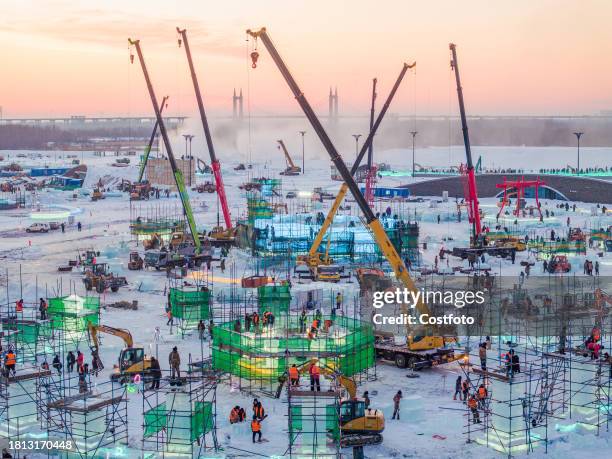 The 25th Harbin Ice and Snow World under construction in Harbin, Heilongjiang Province, Nov 30, 2023.