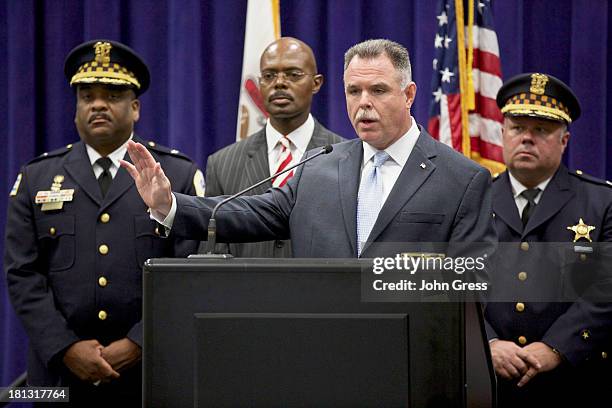 Chicago Police Superintendent Garry McCarthy holds a news conference about a shooting on September 20, 2013 in Chicago, Illinois. Thirteen people,...